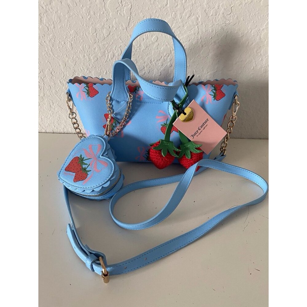 Juicy Couture Sweet Strawberry‎ Mini Tote W/ Coin Pouch & Crocheted Berry Charms
